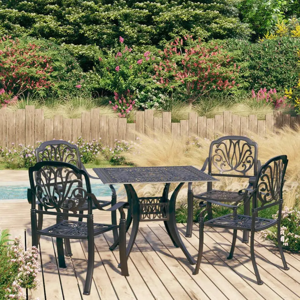 

5-Piece Black Cast Aluminum Bistro Set - Outdoor Dining Table & Chairs for Patio Garden