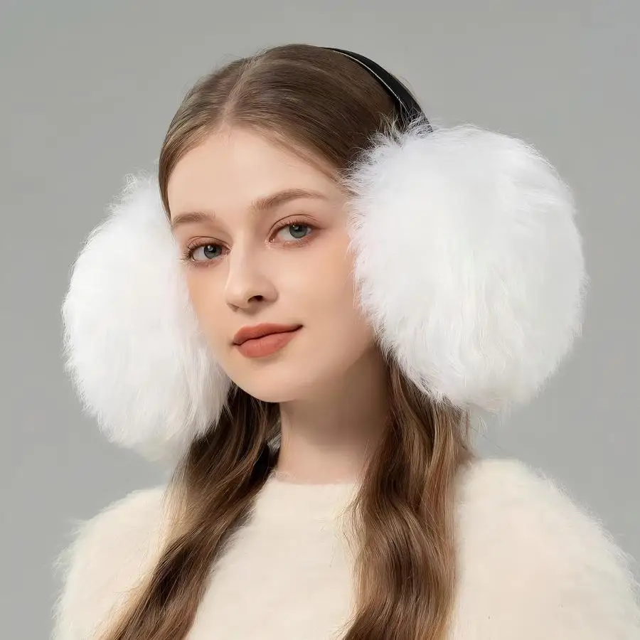 CX-A-165 新入荷 ゴージャスなプラッシュイヤーウォーマー 本物の羊毛ファーイヤーマフ 冬用