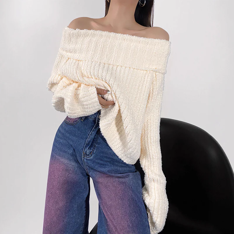 European and American Spicy Girl Knitted Sweater Autumn Winter New Pit Striped Pullover Sweaters Y2K Solid Color Cropped Jumpers