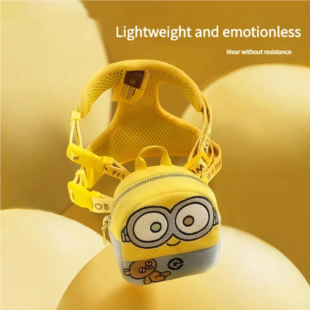 Correa para mochila para mascotas Minions, bolsa para aperitivos con cremallera desmontable, chaleco con arnés suave ajustable con bolsa de almacenamiento para perros pequeños que caminan