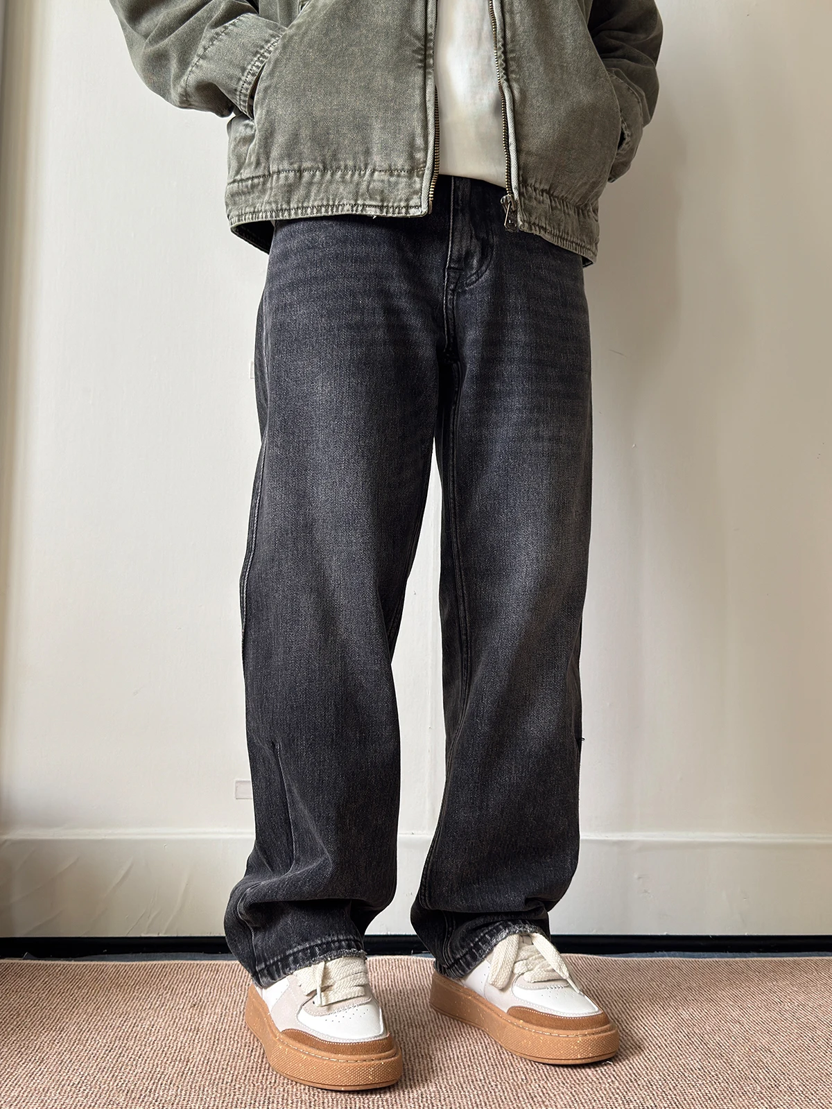

Retro American Black Denim Jeans Men's Straight Leg Casual Cleanfit Long Pants Simple Style Autumn Season Versatile Comfortable