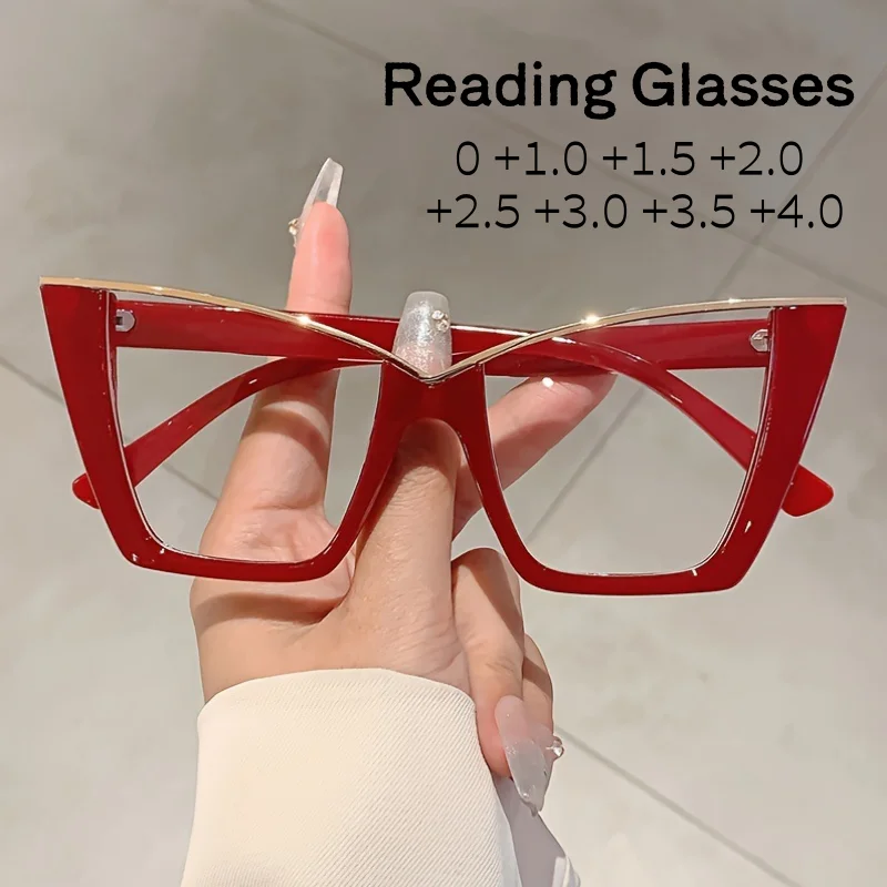 Übergroße Cat-Eye-Brille für Damen, vielseitige und personalisierte Cat-Eye-Brille für den Alltag, modische Persönlichkeit, 0 bis +4,0