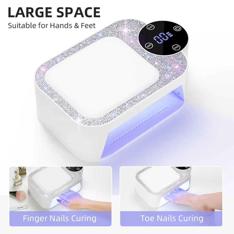 مصباح أظافر LED قابل لإعادة الشحن بالأشعة فوق البنفسجية، مجفف أظافر لاسلكي مع وسادة يد ومستشعر ذكي للمنزل والصالون لعلاج جميع الجل