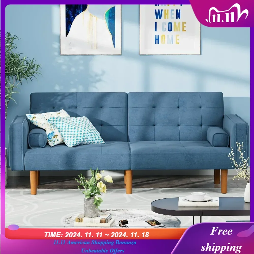 Living room sofa convertible combination futon sofa bed puff furniture fabric comfort home furniture, sea blue