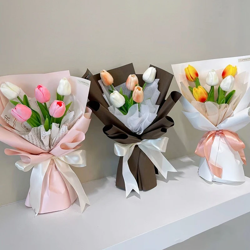 5/10Pcs Artificial Flower Tulip PU Simulation Tulip Bouquet Wedding Bridal Shower Party Home Decoration Real Touch Fake Flower