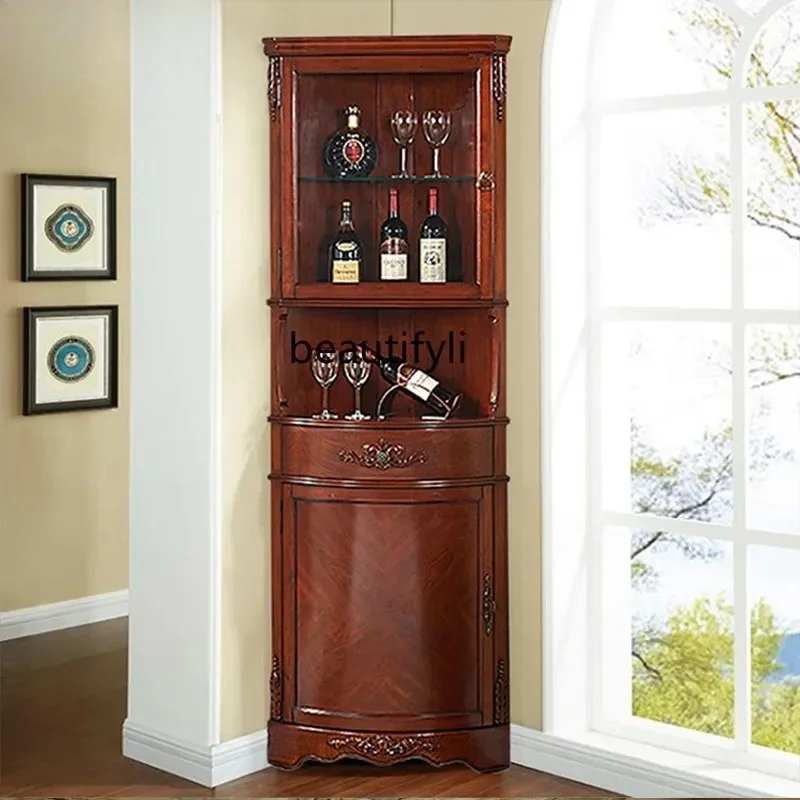 

FG40American Country Solid Wood Corner Cabinet Living Room Corner Wine Cabinet Retro Corner Locker