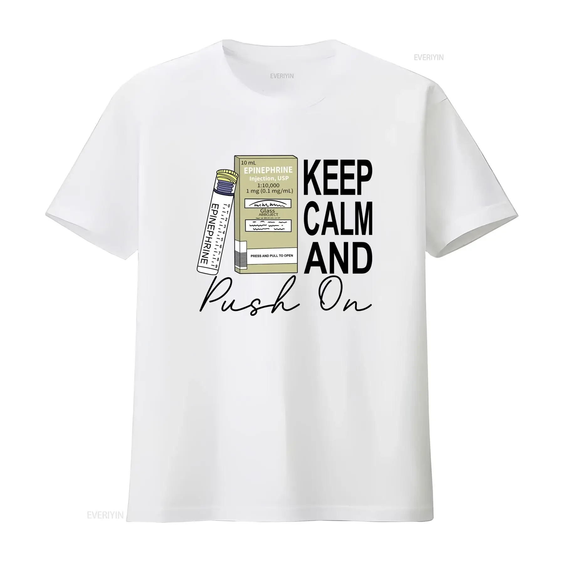 Funny Cartoon Medical Epinephrine Injection Vial Print Nurse Doctor EMS Casual T Shirt vintage Washed Slightly Soft
