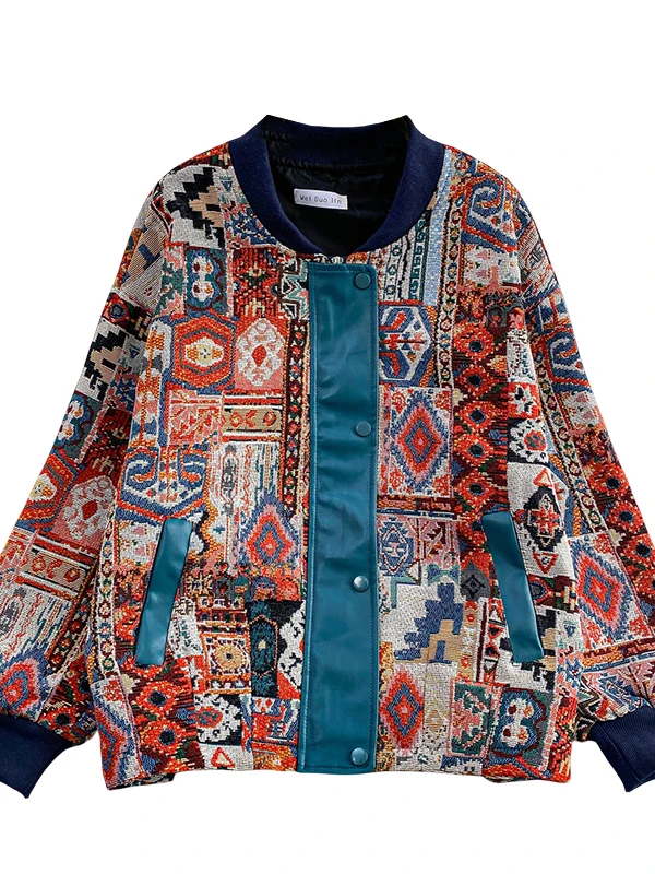 ملابس خارجية نسائية من الجلد مطرزة ثقيلة من Ele، فضفاضة تناسب التخسيس، بأزرار علوية طويلة، ملابس خارجية شتوية #5