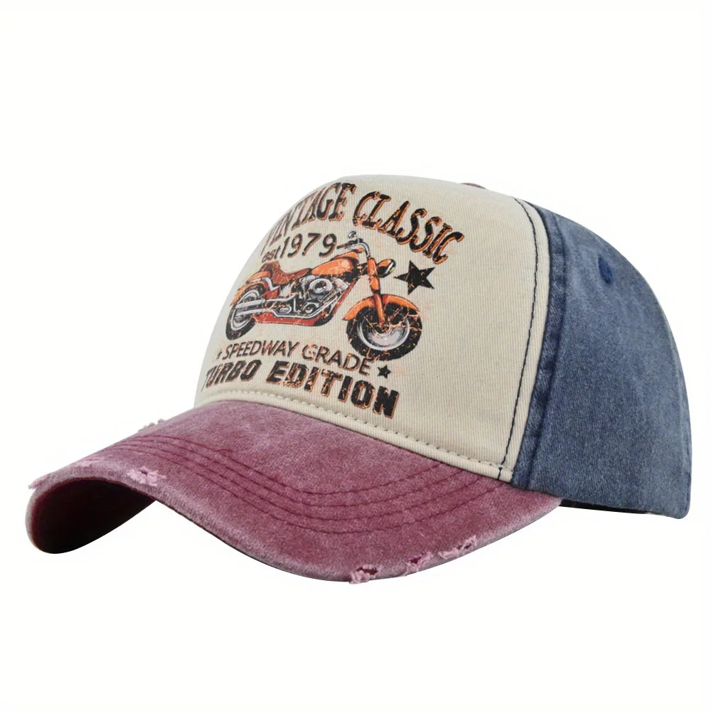 Retro sprane miękki wierzch Snapback Shabby motocykl list nadruk bejsbolowy czapka Outdoor sportowa jazda piesza podróżny kapelusz przeciwsłoneczny kapelusz taty