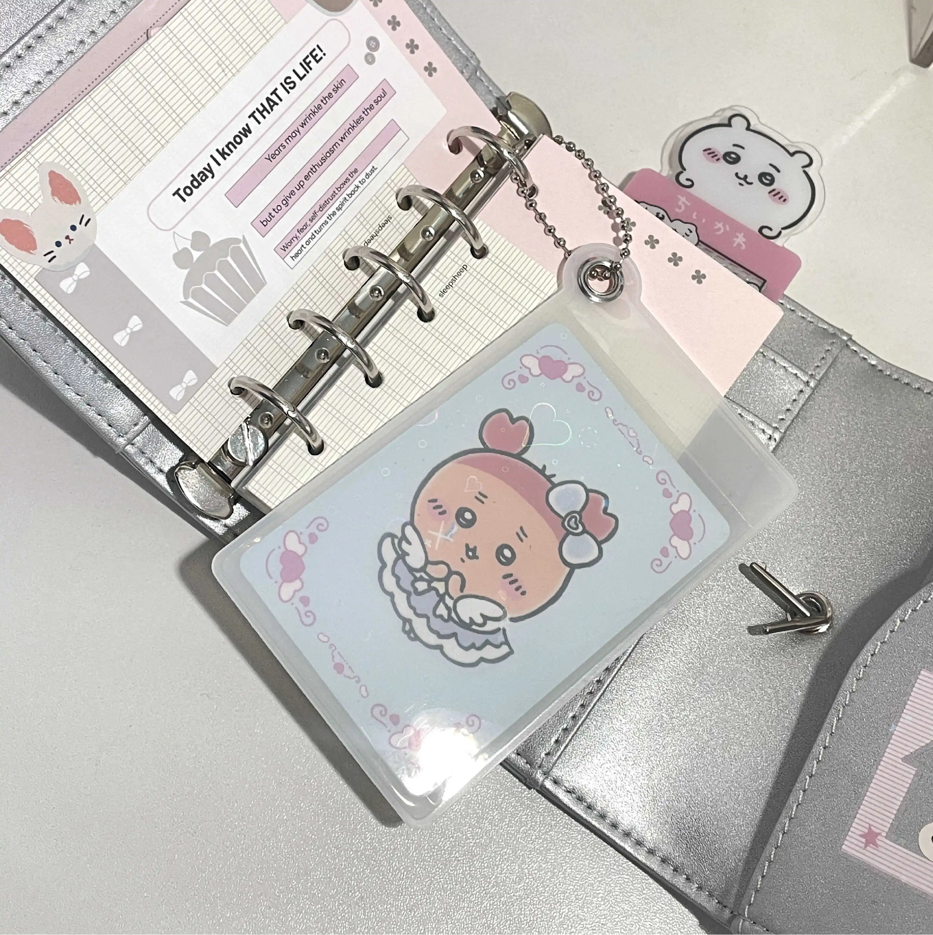 M5/A8 Silver PU Loose Leaf Notebook Three Folder Cover Planner Agenda Organizer Diary Portable 6 Ring Binder 2024 New