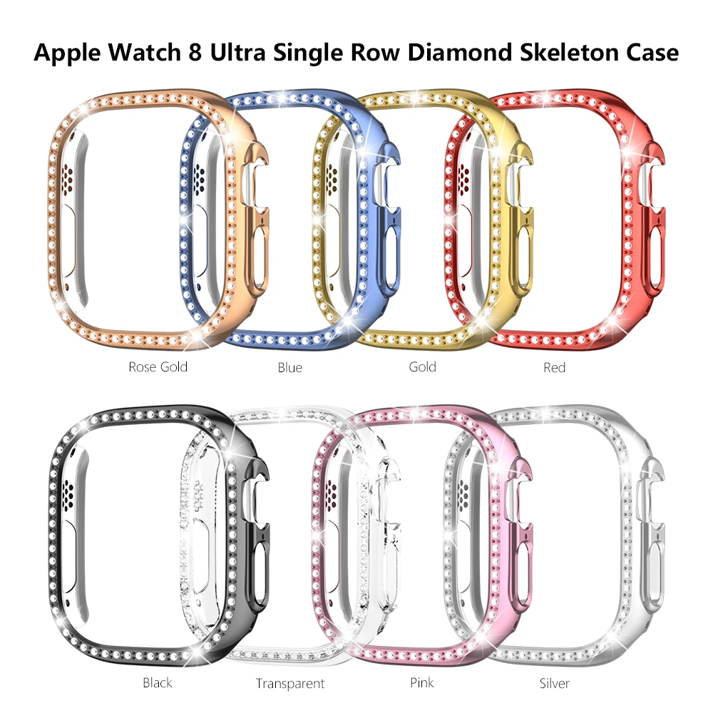 Мигающий бриллиант + чехол для часов Apple Watch, 49 мм, зеркальный бриллиантовый крутой бампер + экран Iwatch серии 8, ультра аксессуары