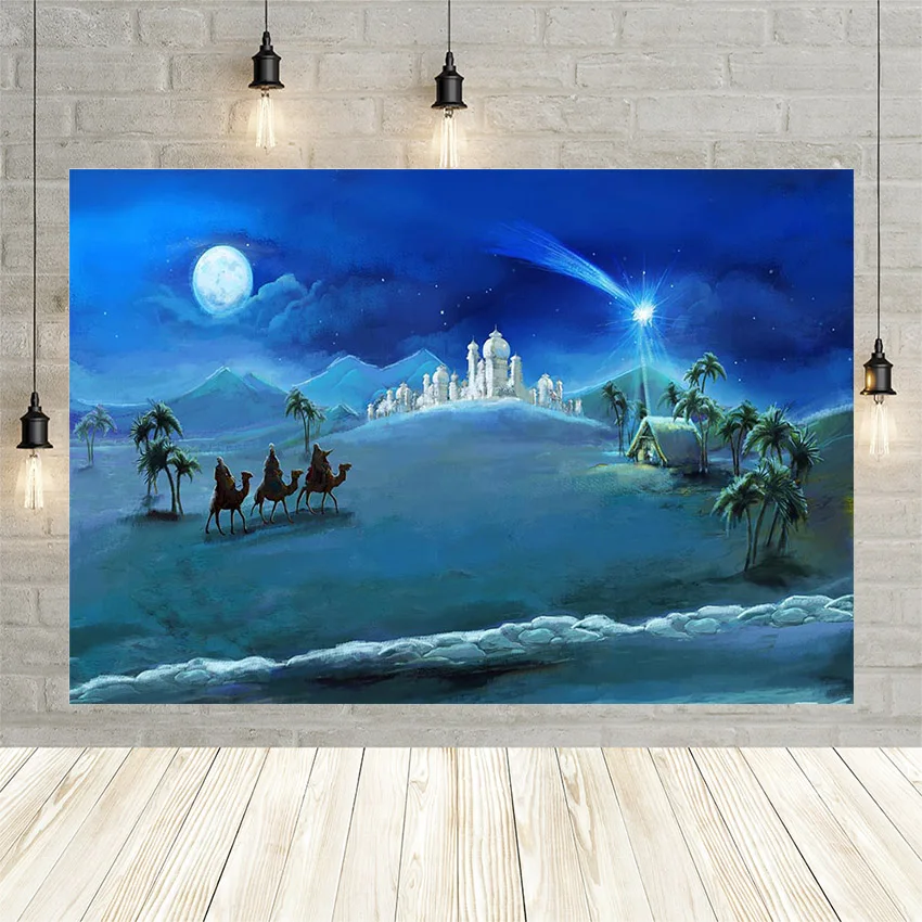 Mehofond Christian Jesus Birth Night Scene Backdrop Church Starry Sky Moon Vinyl Photography Background Photo Studio Photophone