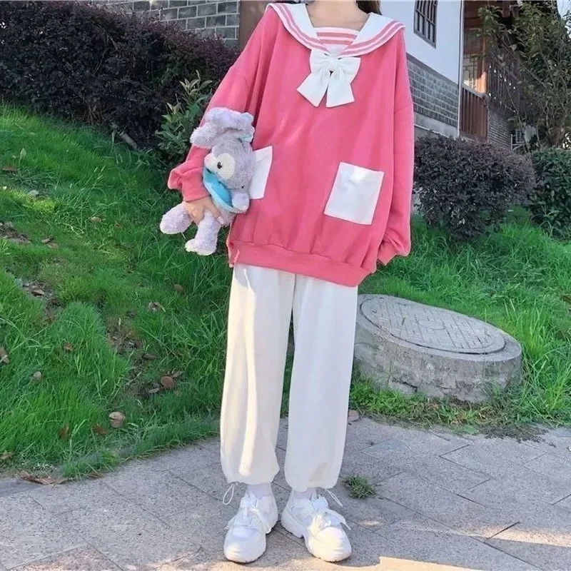 

Женские комплекты из двух предметов в корейском стиле Kawaii, студенческие женские хипстерские милые толстовки, свободные уютные повседневные брюки, весенние Conjuntos Mujer