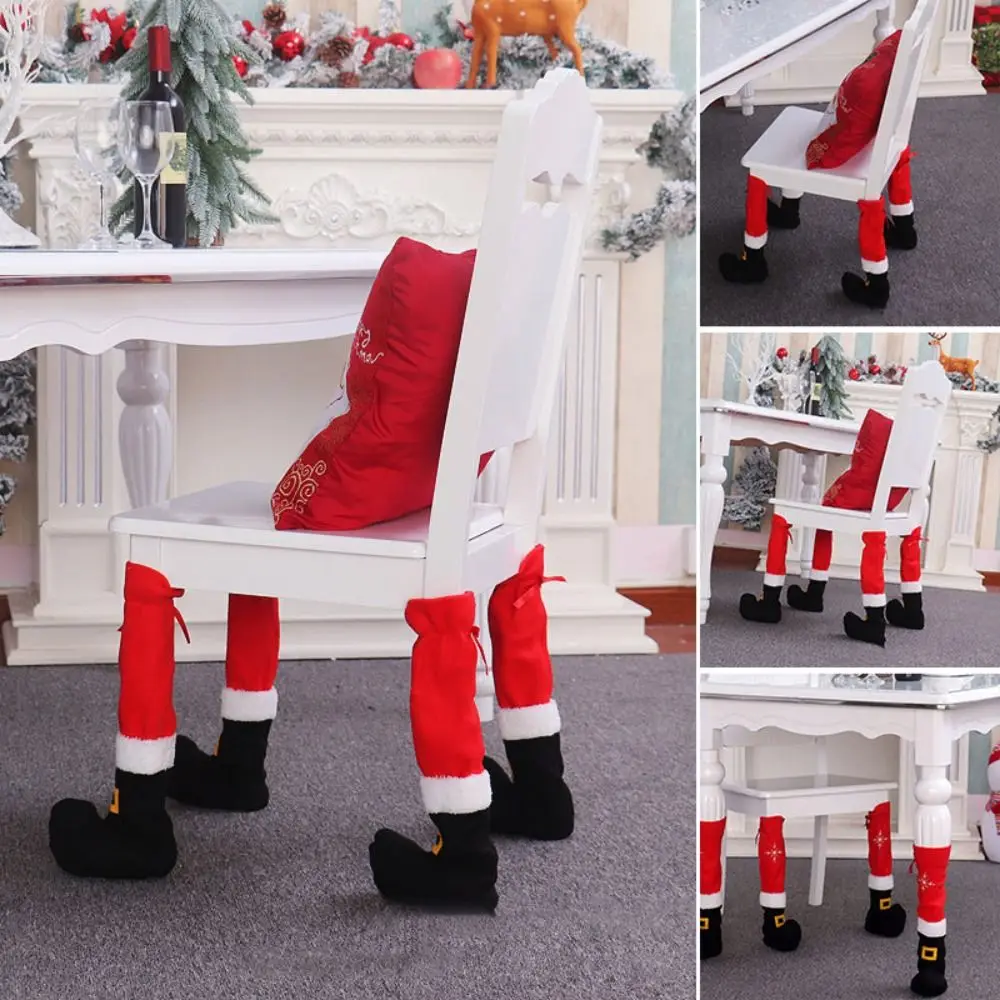 Gift Polyester Christmas Chair Foot Covers Anti-slip New Year Decor Santa Table Chair Leg Covers Christmas Ornament Christmas