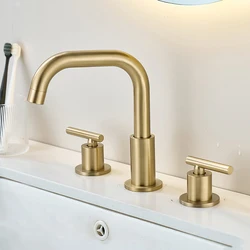 Brushed Gold Basin Faucets Total Brass Black Bathroom Faucet Black Sink Faucets 3 Hole Hot And Cold Waterfall Faucet Water Tap
