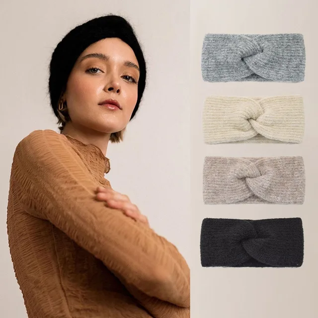 Miękka, gładka kaszmirowa opaska z węzłem krzyżowym moda damska opaska na głowę jesienne zimowe ocieplacze na uszy zagęścić szerokie opaski do włosów akcesoria