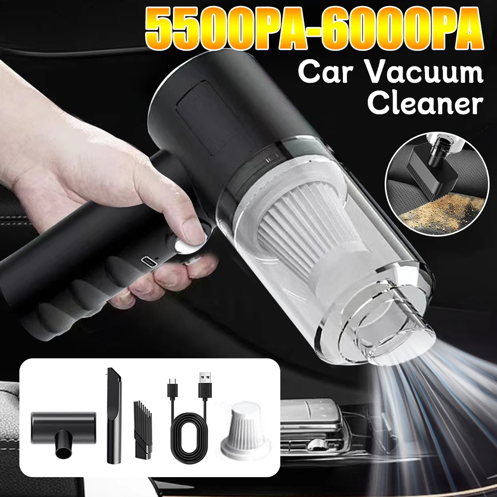 Wireless Car Vacuum Cleaner 6000Pa Strong Suction Vehicles Cleaning Air Duster Small Household Pump Handheld Car Vacuum Cleaner