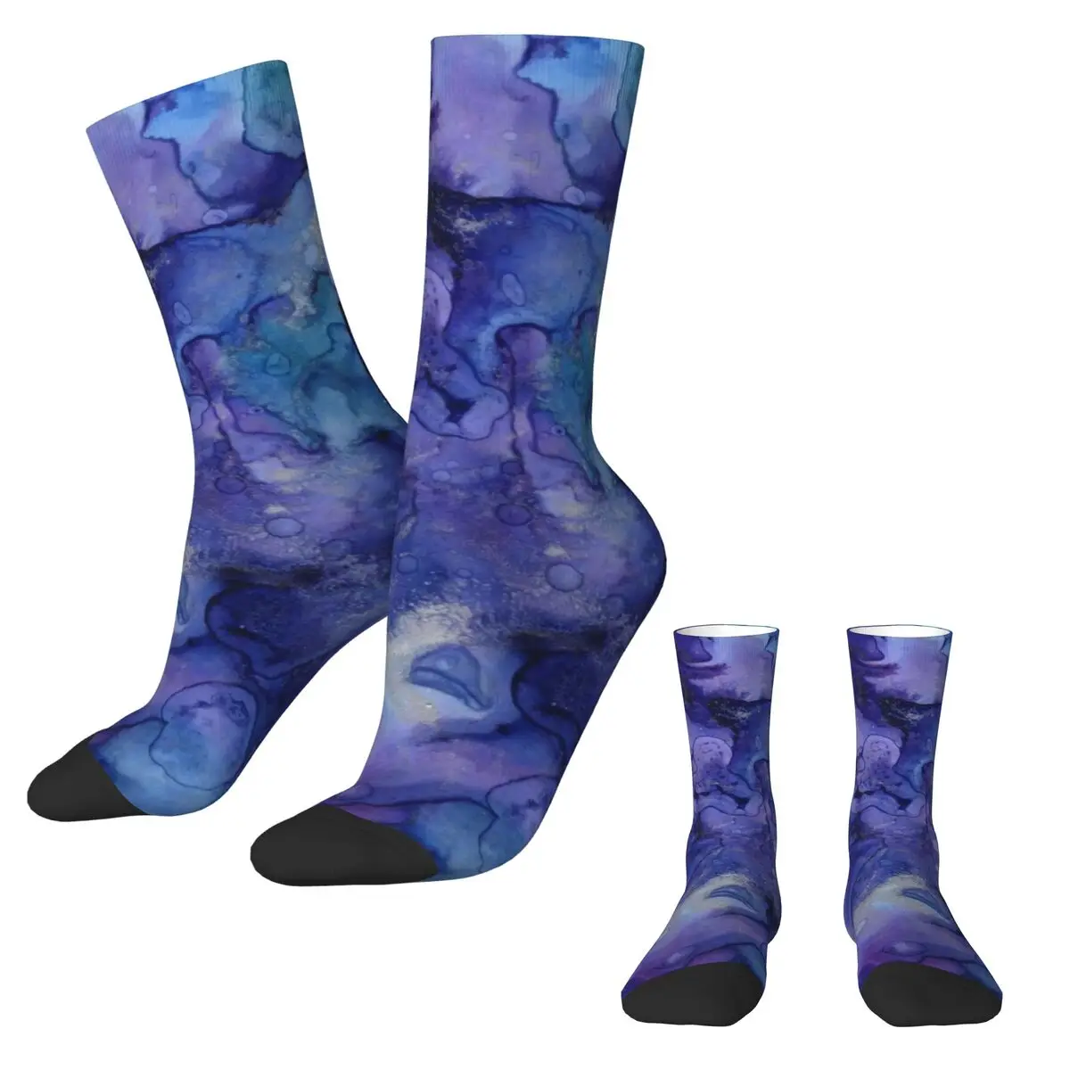 Marbled Abstract Print Socks Blue and Purple Liquid Kawaii Stockings Unisex Quality Cycling Socks Winter Graphic Anti Slip Socks