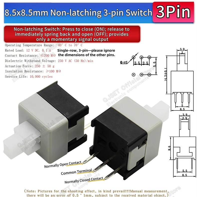 10 Stück 5,8x5,8 7x7 8x8 8,5x8,5mm Selbstverriegelnde/Nicht-verriegelnde Reset-/Multimeter-Taster, Taktiler Mikroschalter, 3/6-Pin Drucktastenschalter – Detail 29