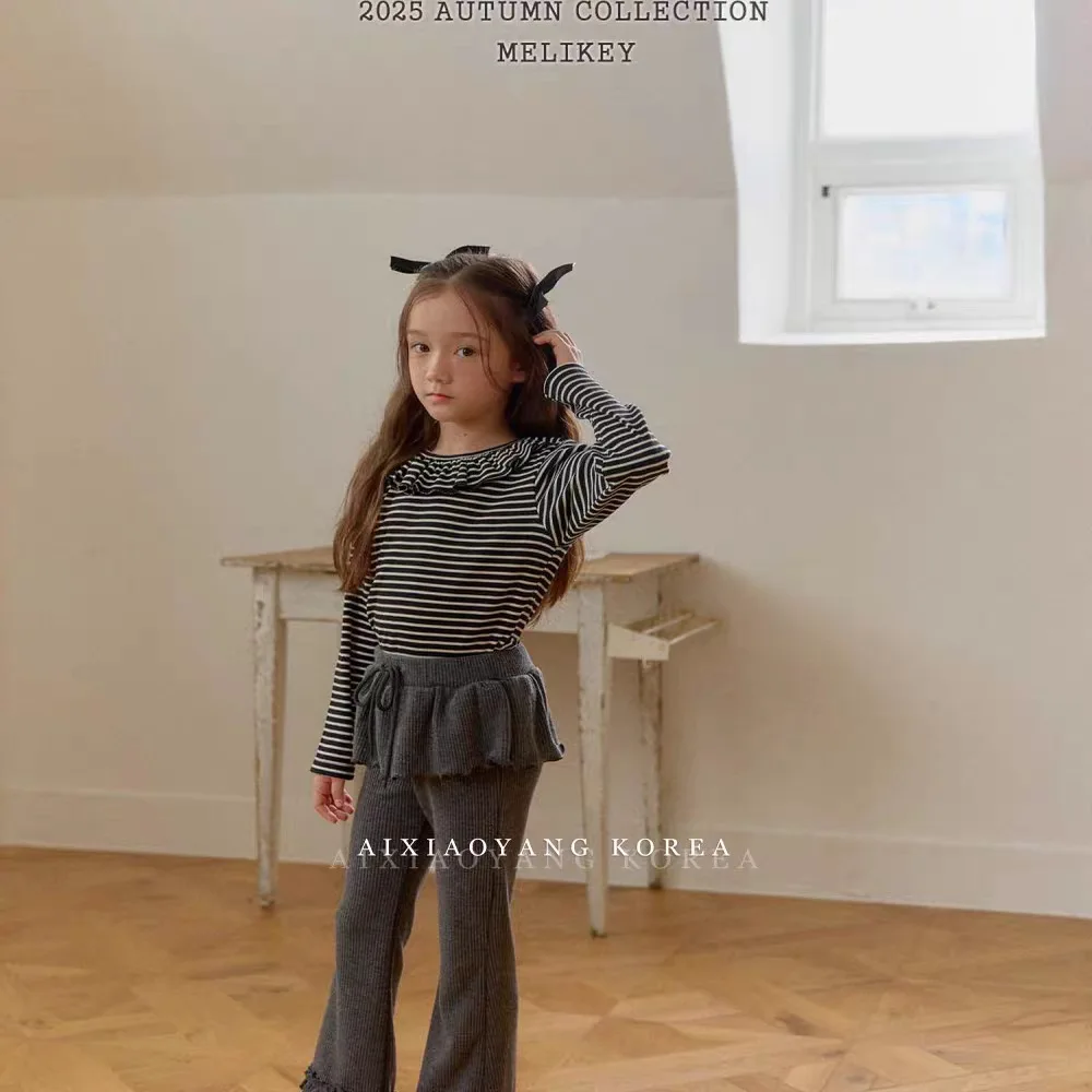 New Spring and Autumn Girls' Trousers Korean Children's Clothing 25 Autumn Children's Fungus Edge Slightly Pulled Baby Girl