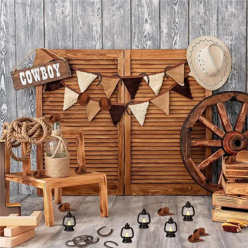 【كفاءة 】زينة حفلات رعاة البقر 36 قطعة ديكور فانوس غربي صغير 12 فانوس مع شمعة 12 حدوة حصان معلقة 12 قبعة رعاة البقر #3