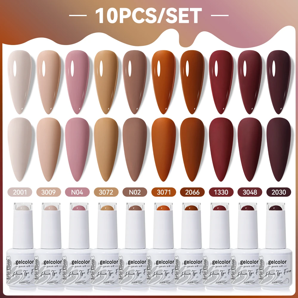 Arte Clavo 10-teiliges Set Herbst-Glanz-Finish Semi-Permanent Glitzer-Pailletten GEL Nagellack-Set Kit Soak-Off UV-Lack Nagelkunst