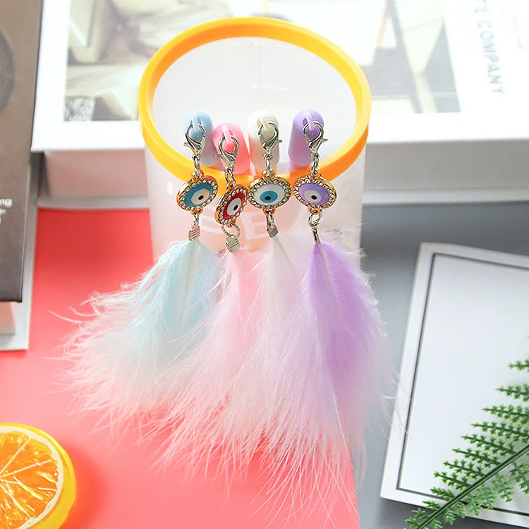 50PCS  High appearance peacock feather pendant pen girl heart pendant Rollerball pen lovely stationery students writing pen