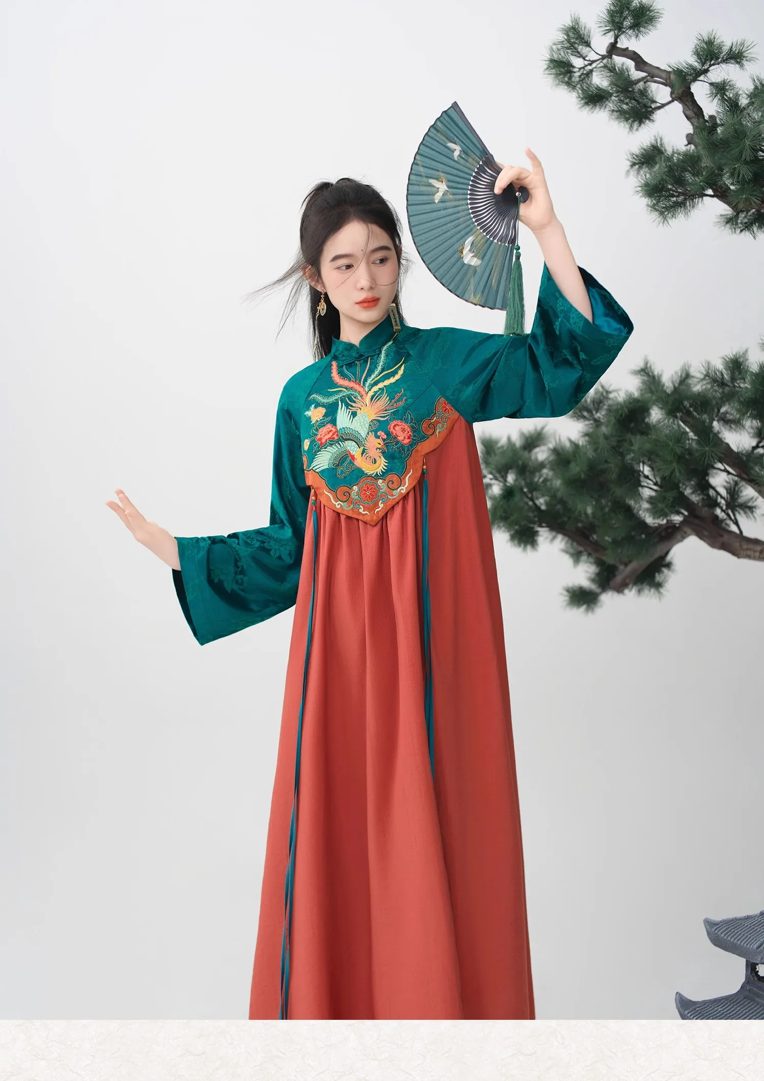 TIYIHAILEY الخريف الربيع المرأة النمط الصيني التطريز فستان طويل ماكسي السيدات خمر المرقعة الوقوف طوق كم طويل مضيئة #4