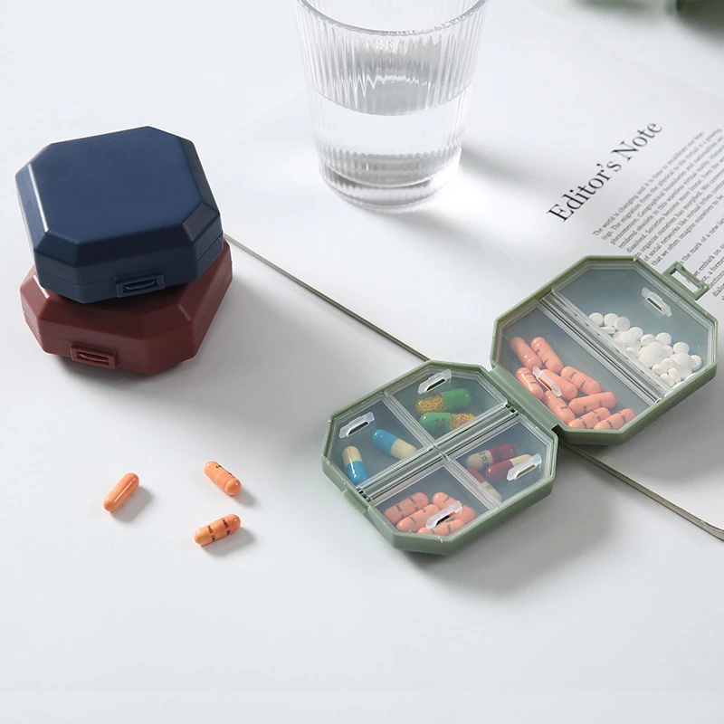 1pc portable medicine box, seven day mini six compartment sub packaging box, one week household moisture-proof classification su