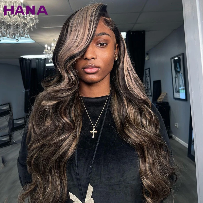 Highlights Blonde Brown Colored 13x6 HD Lace Frontal Wig Human Hair For Women Body Wave Lace Closure Wig 12A Grade High Quality