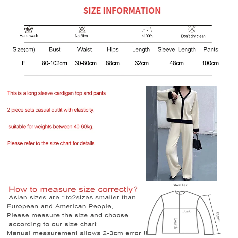 HELIAR Office 2 Piece Sets Women Outfit Fall Suit Patchwork V-neck Long Sleeved Knitted Cardigan Top+Casual Wide Leg Pants Sets