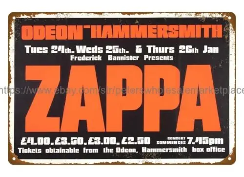 1978 Frank Zappa UK Concert Poster metal tin sign  wall home tavern