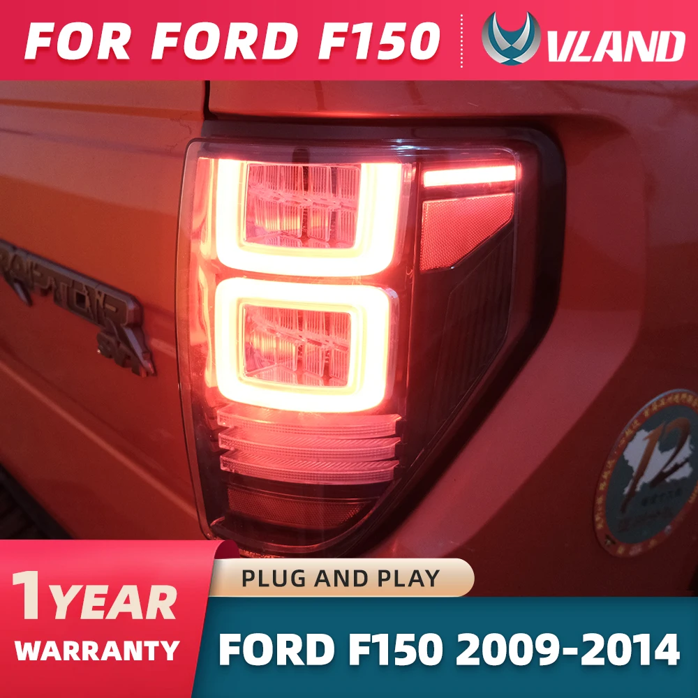 VLAND For 2009-2014 Ford F150 F-150 SVT Raptor Pickup Rear Tail Light Brake Lamps Elegant Black Frame Smoked Car Accessories