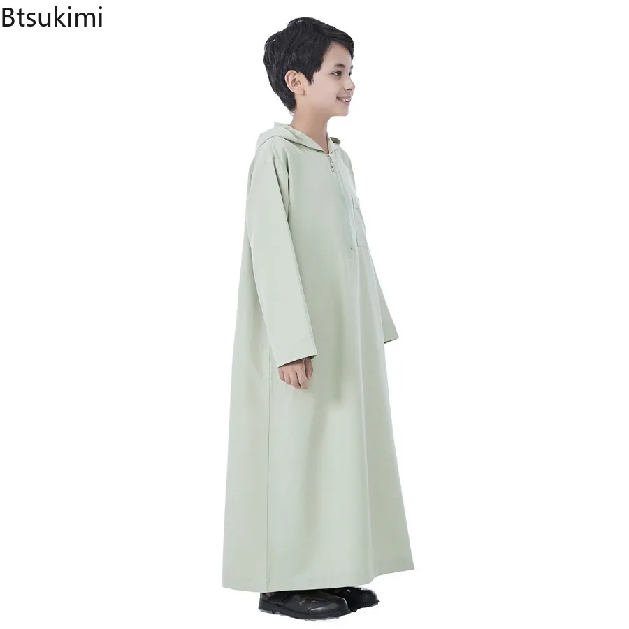 Ragazzi Medio Oriente Islam Manica Lunga Con Cappuccio Arabo Dubai Robe, Arabia Saudita Dubai Türkiye Casual Stile Etnico Thobe Abaya Abbigliamento