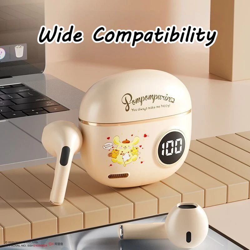 

New Sanrio Bluetooth Headphone Wireless Dual-Ear Sports Noise Reduction Earbuds Long Battery Life Cute Hello Kitty Kuromi Design