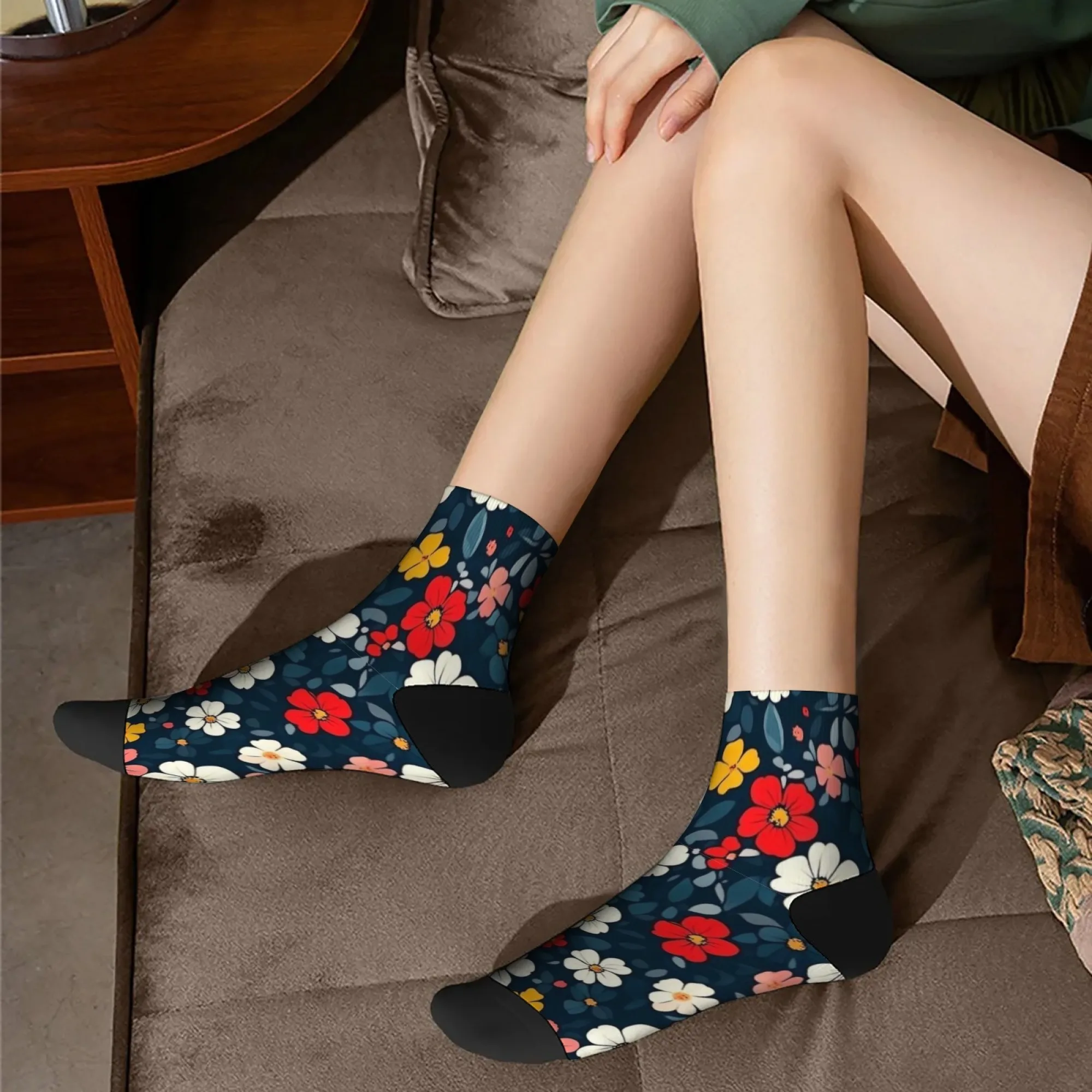 Короткие носки в цветочном стиле в стиле ретро, удобные повседневные носки из смеси полиэстера для женщин и мужчин, унисекс, мягкие, легкие, модные
