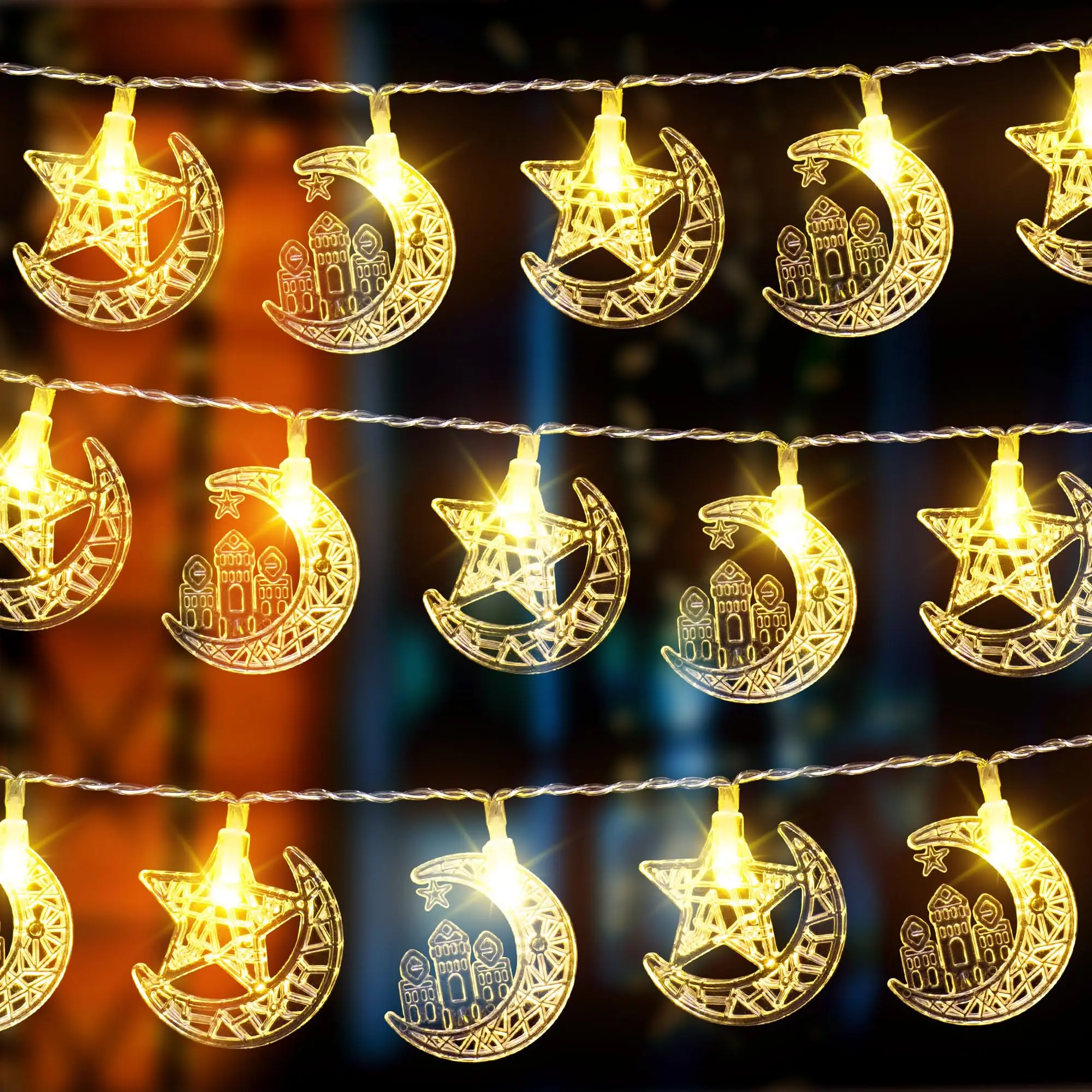 รอมฎอนตกแต่ง Moon Star String Lights EID Mubarak Ramadan Kareem ตกแต่งบ้านอิสลามมุสลิม EID