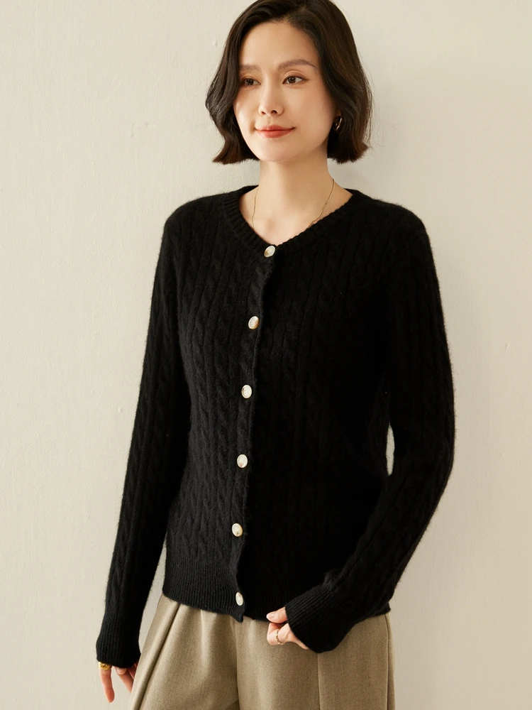 Herbst Winter Oansatz Strickjacke Kabel Stich frauen Warme Gnade Weichen Komfort 100% Kaschmir Gestrickte Pullover Grundlegende Kleidung Tops