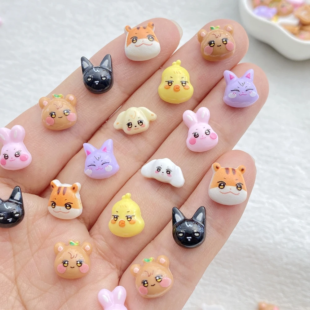 50pcs résine coloré mini dessin animé chats, lapins, chiots et ours Nail Art dos plat strass Scrapbook bijoux à bricoler soi-même artisanat