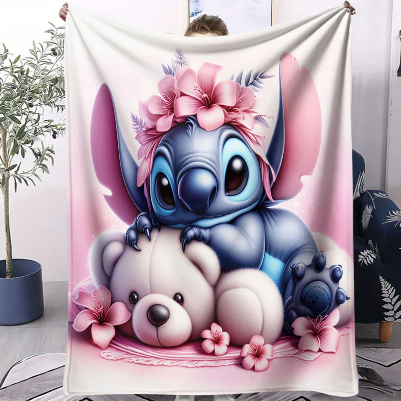 

Плюшевый плед Stitch Flower Fairy из фланели: мягкий, теплый, для уютного домашнего декора, покрывало для дивана, кровати, для сна, путешествий, кемпинга, милый подарок для детей