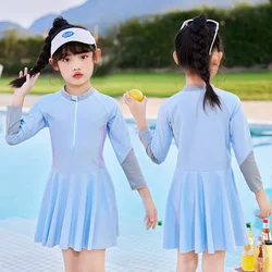 Children's Long-Sleeved Swimsuit, Girls Bathing Suit, Kids Swimwear, Teenager, Summer Beach, New, UPF50 +, 2-14Y