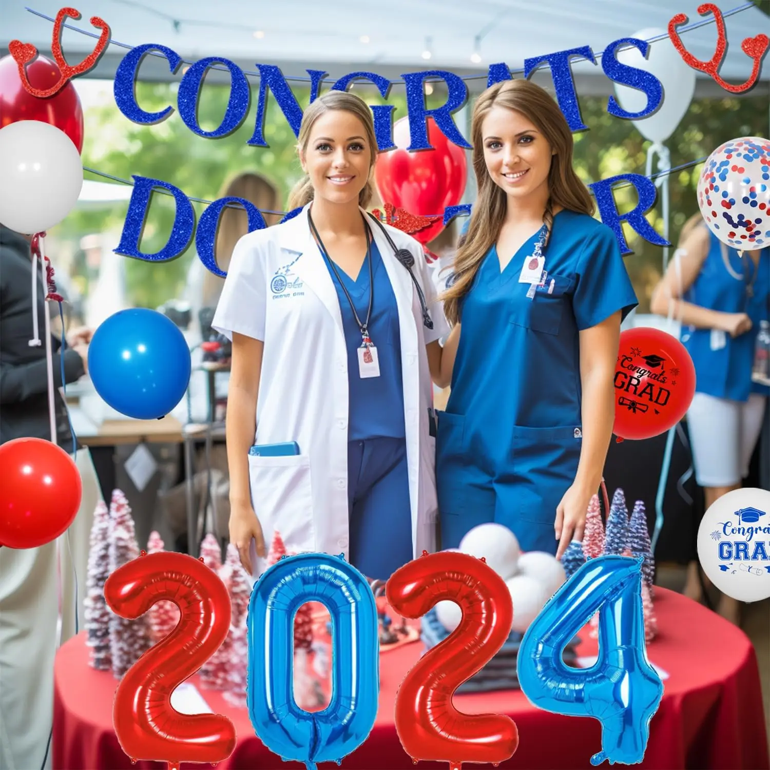 86PCS Congrats Doctor Decorations, Congrats Grad Class of 2024 Decor - Glitter Congrats Doctor Banner Red Blue Balloon Garland