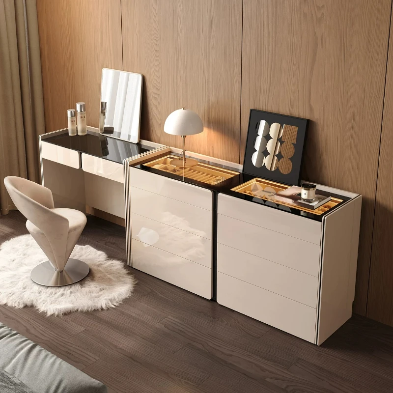 

Sturdy Modern Glass Dressers Organizers Beige Bedroom Hotel Vanity Desk Makeup Storage Beauty Coiffeuse De Chambre Furniture