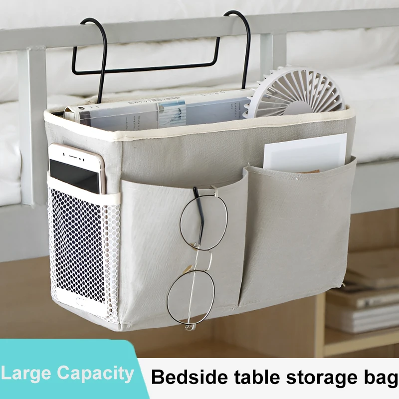 Multifunctional Bedside Sofa Hanging Storage Bag Fabric Hanging Basket Bedside Shelves for Dormitory and Apartment Storage
