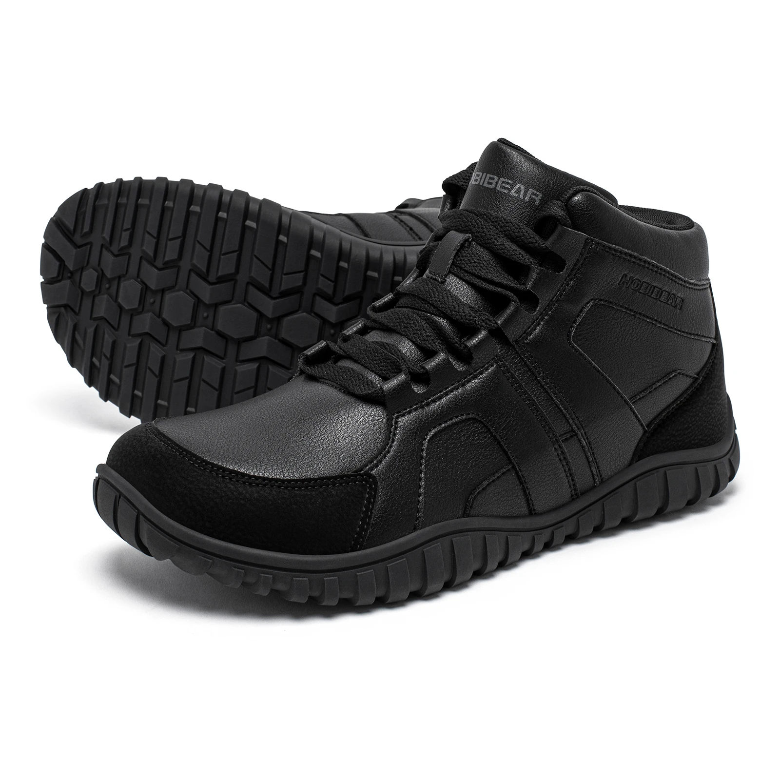 HOBIBEAR أحذية المشي لمسافات طويلة بمقدمة واسعة للجنسين حافي القدمين أحذية رياضية من الجلد الاصطناعي عدم الانزلاق درب الجري أحذية برباط