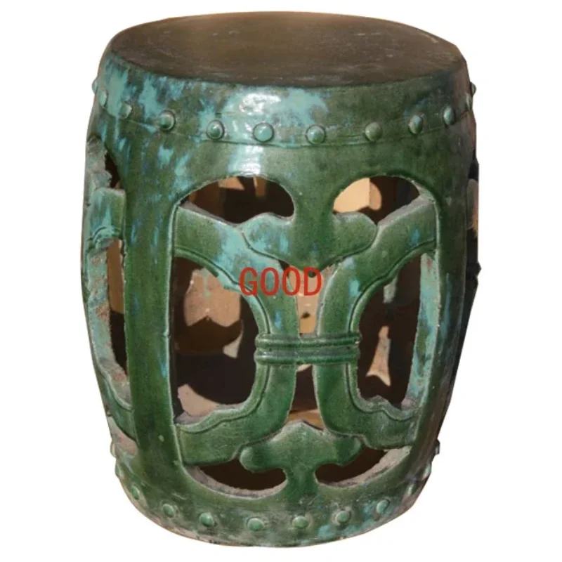 Taburete de cerámica cuadrado tallado a mano de porcelana ardiente antigua de alta temperatura