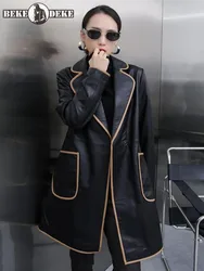 Autumn Women Long Sheepskin Genuine Leather Jacket Loose Fit Windbreaker Female Soft Real Leather Trench Coat Punk Style Outwear