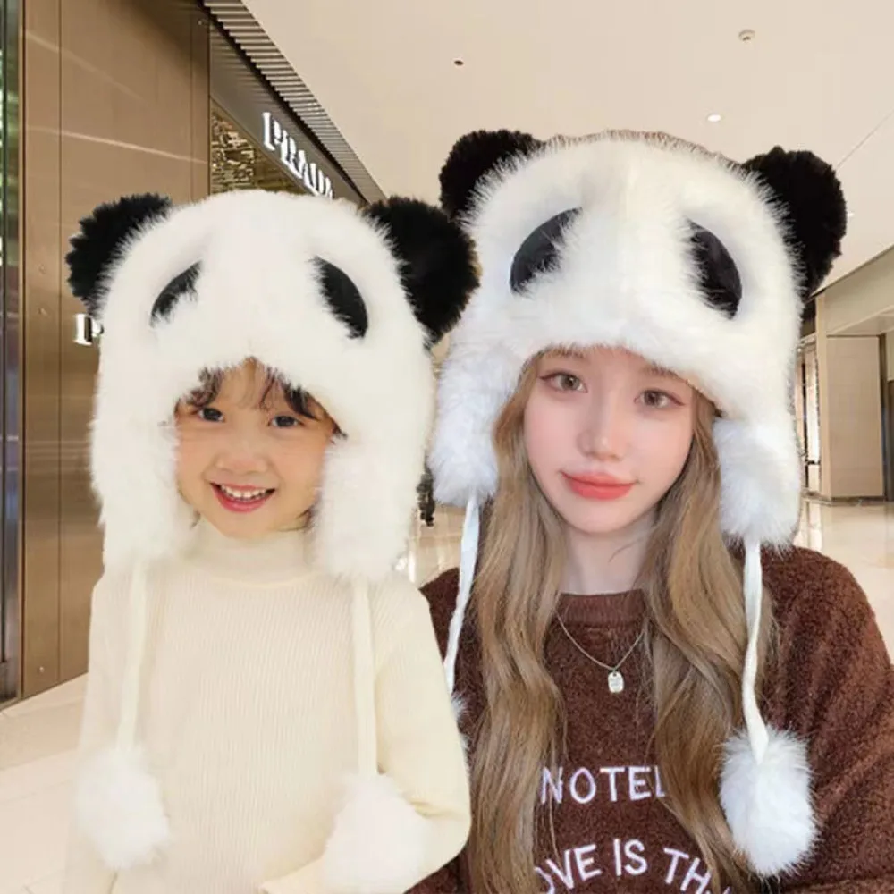 Elegant Warm Outdoor Hat Solid Color Large Head Circumference Lei Feng Hat Splicing Warm White Thickened Panda Hat Head