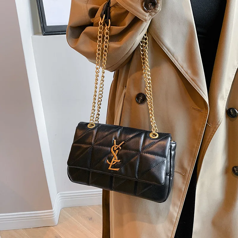 حقيبة كتف بسلسلة مبطنة لعام 2025، محفظة كروس مطرزة لوكس للنساء، حقيبة بغرز ماسية مزخرفة، واسعة ليلاً ونهارًا #5