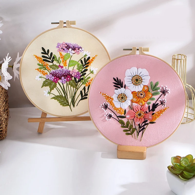 5 Sets Embroidery Kit For Beginners Adults , Includes Stamped Flower Pattern, Hoop, Color Threads, Tools, Fine Workmanship